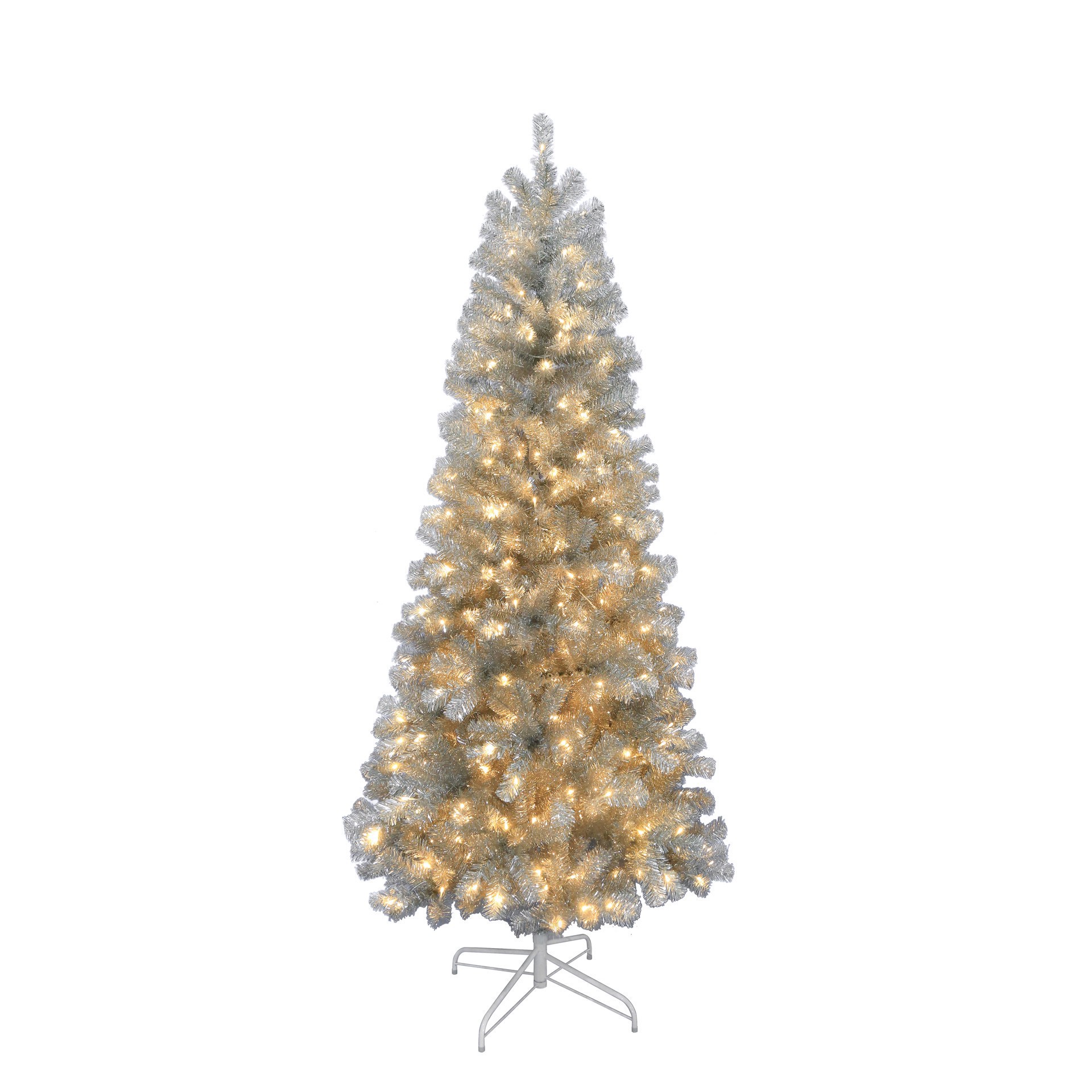 slide 4 of 6, 7ft. Pre-Lit Champagne Tinsel Artificial Christmas Tree, Warm White Led Lights By Ashland, 7 ft