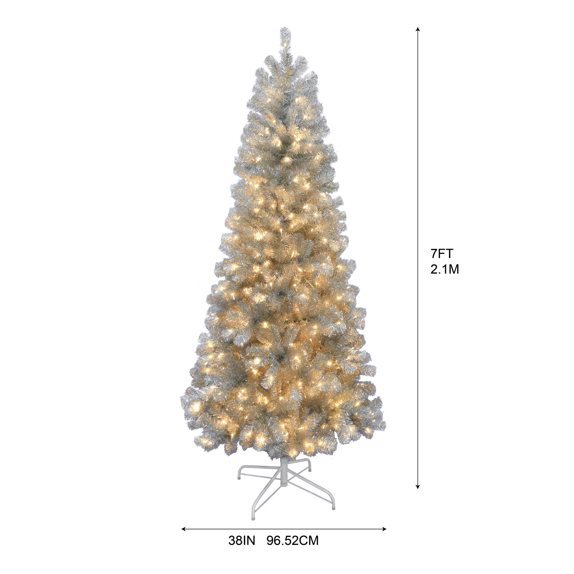 slide 5 of 6, 7ft. Pre-Lit Champagne Tinsel Artificial Christmas Tree, Warm White Led Lights By Ashland, 7 ft