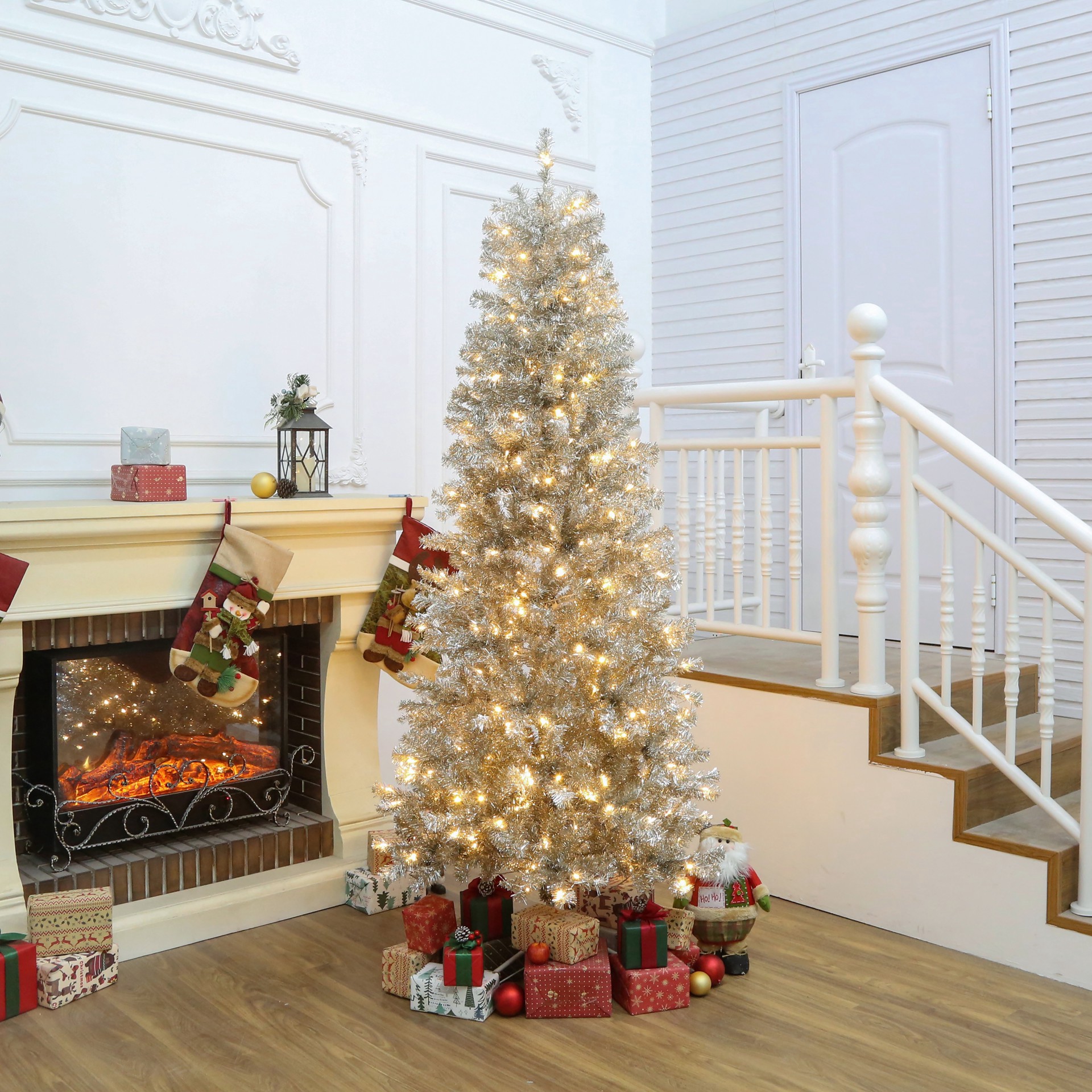 slide 3 of 6, 7ft. Pre-Lit Champagne Tinsel Artificial Christmas Tree, Warm White Led Lights By Ashland, 7 ft