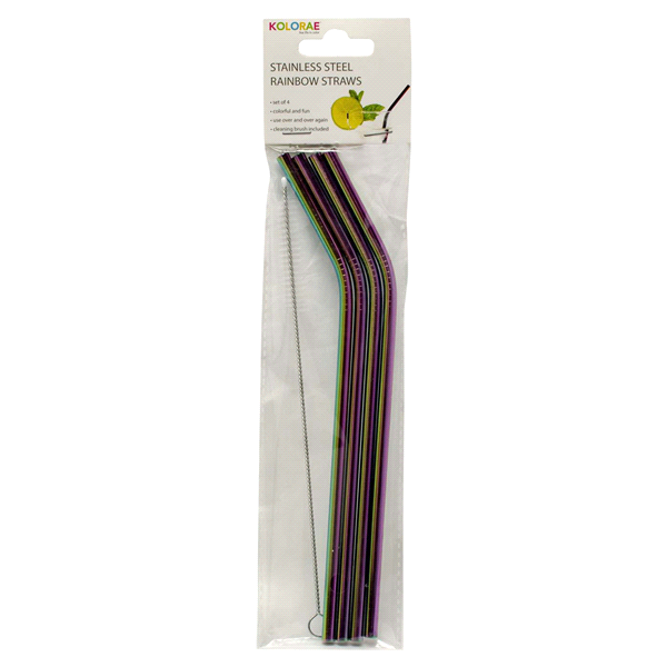 slide 1 of 1, Kolorae Stainless Steel Rainbow Bent Straws, Set of 4, 1 ct