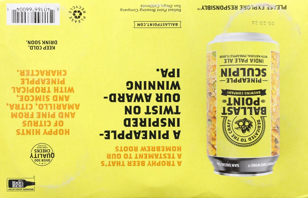 slide 3 of 6, Ballast Point India Pale Ale Pineapple Sculpin Beer 6 - 12 oz Cans, 6 ct