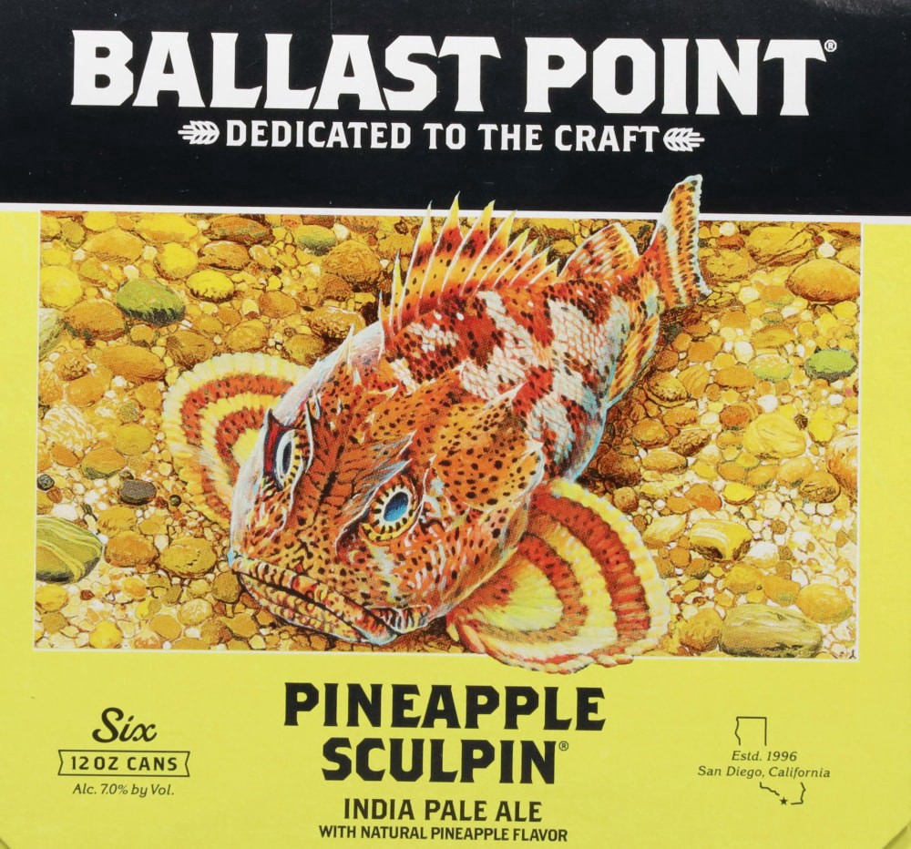 slide 6 of 6, Ballast Point India Pale Ale Pineapple Sculpin Beer 6 - 12 oz Cans, 6 ct