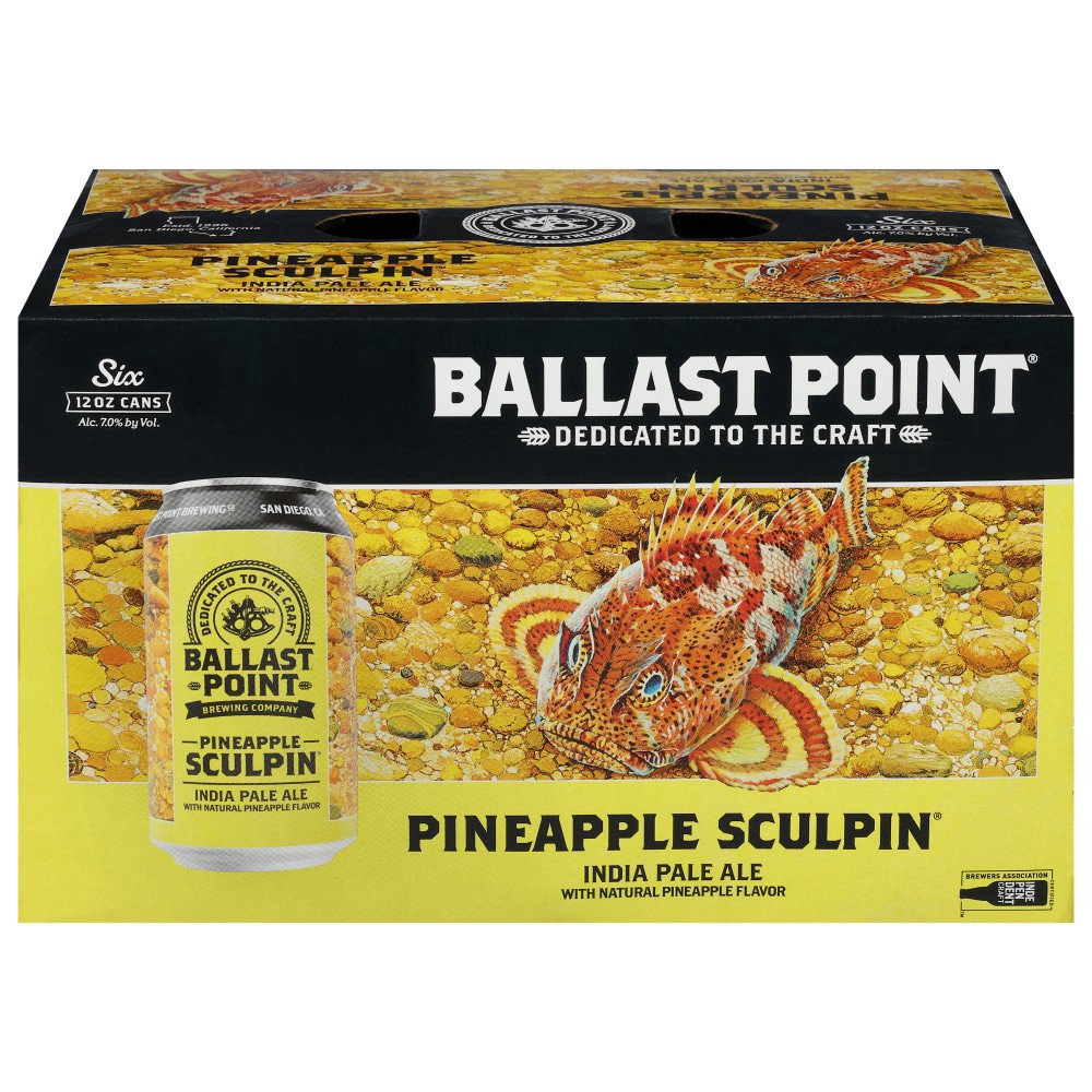 slide 1 of 6, Ballast Point India Pale Ale Pineapple Sculpin Beer 6 - 12 oz Cans, 6 ct