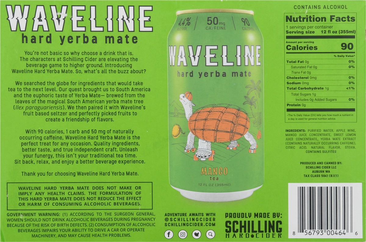 slide 4 of 14, Waveline Mango Hard Yerba Mate 6 - 12 fl oz Cans, 6 ct