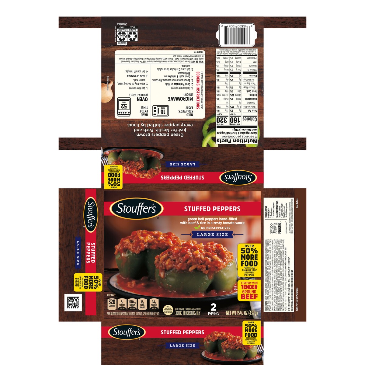 slide 13 of 13, Stouffer's Stuffed Peppers Large Size Frozen Meal, 15.5 oz