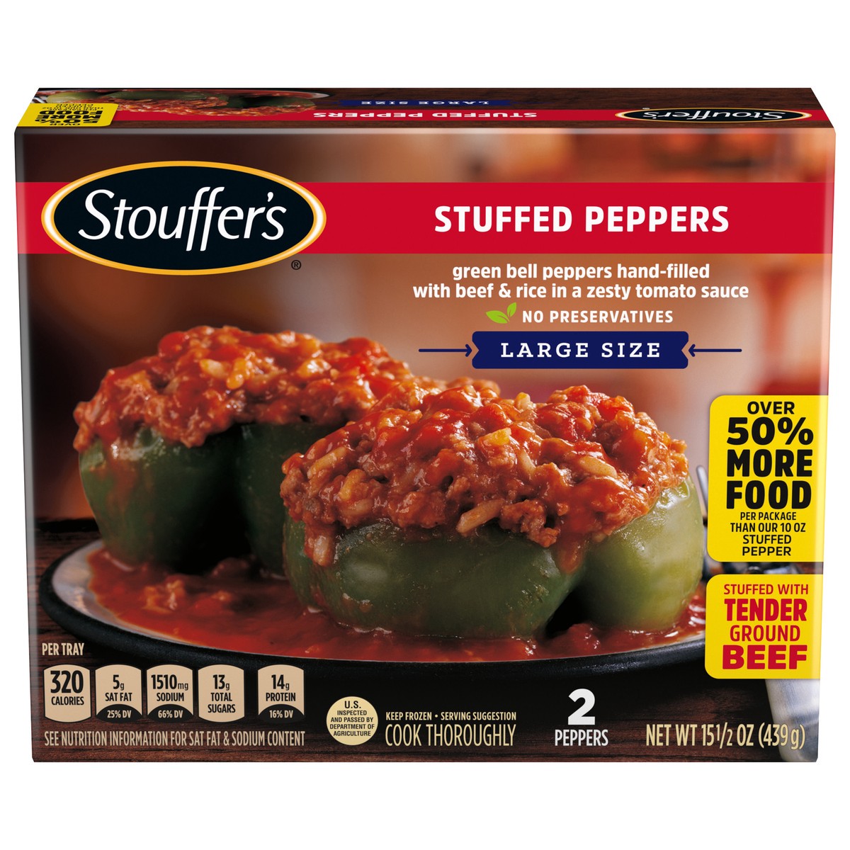 slide 1 of 13, Stouffer's Stuffed Peppers Large Size Frozen Meal, 15.5 oz