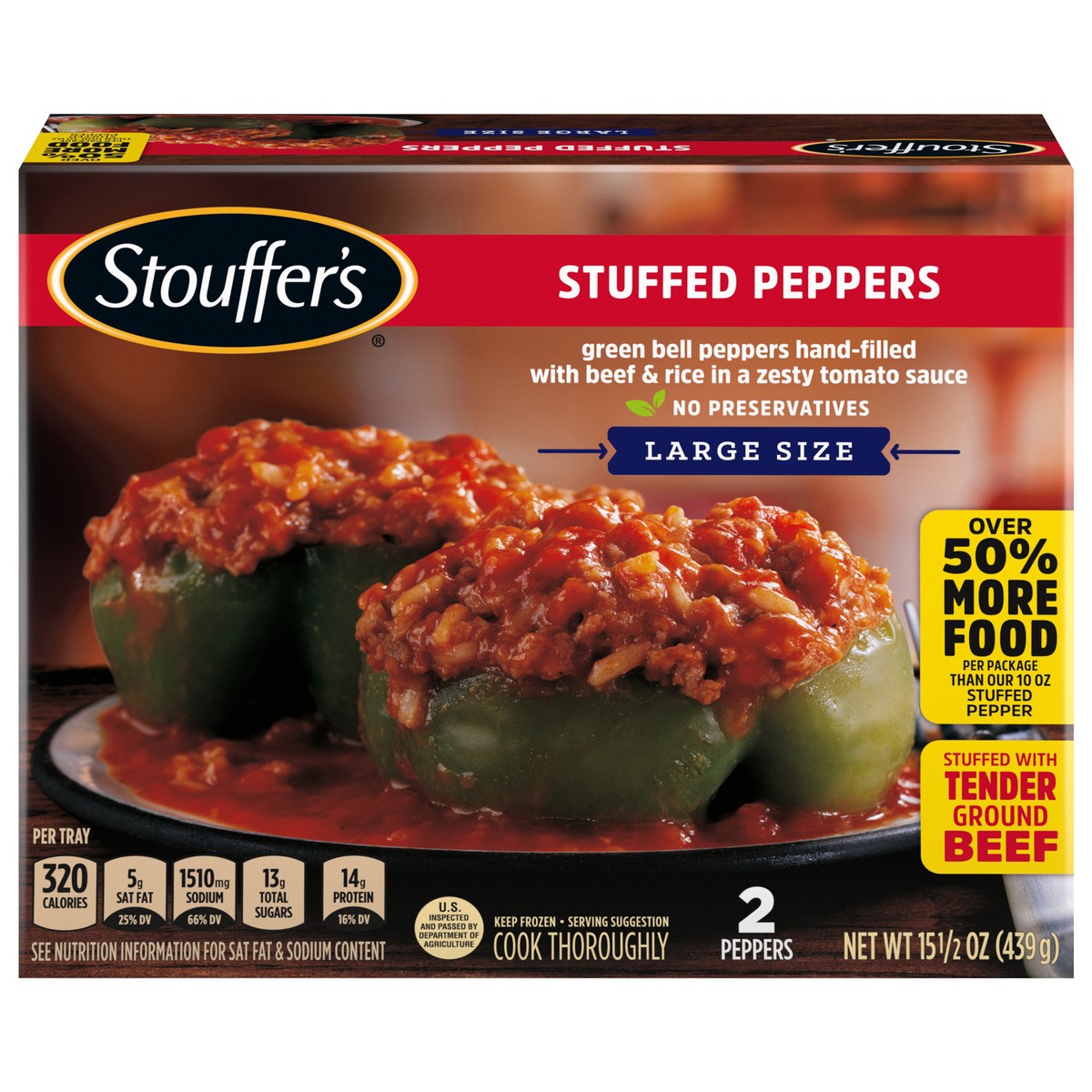slide 3 of 13, Stouffer's Stuffed Peppers Large Size Frozen Meal, 15.5 oz