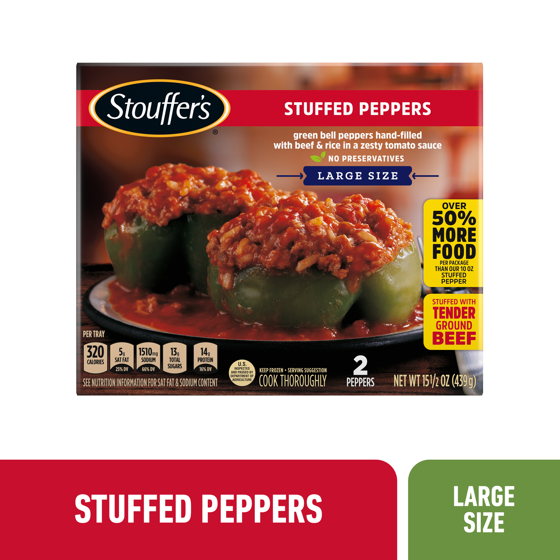 slide 1 of 13, Stouffer's Stuffed Peppers Large Size Frozen Meal, 15.5 oz