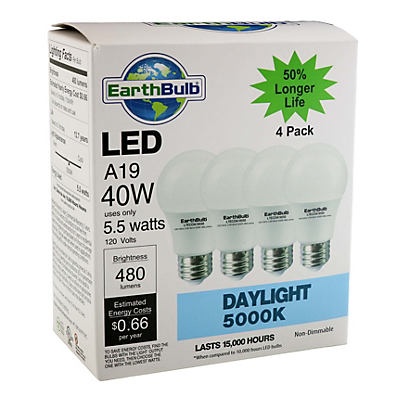 slide 1 of 1, EarthTronics A19 5.5 Watts Daylight Eco Non Dimmable, 4 ct