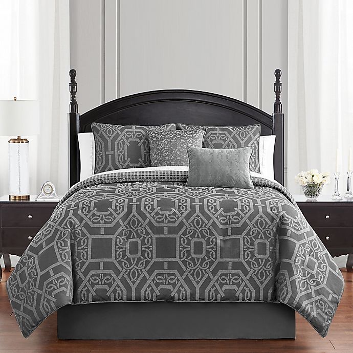 slide 1 of 1, Waterford Liam Reversible King Comforter Set - Charcoal, 4 ct