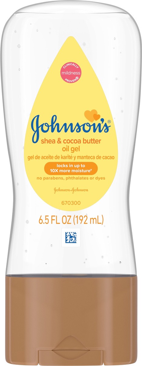 slide 12 of 12, Johnson's Oil Gel, Moisturizing Baby Massage Mineral Oil Enriched with Shea & Cocoa Butter, Dry Skin Relief for Babies, Kids & Adults, Nourishing & Gentle on Delicate Skin, 6.5 fl. oz, 6.50 fl oz