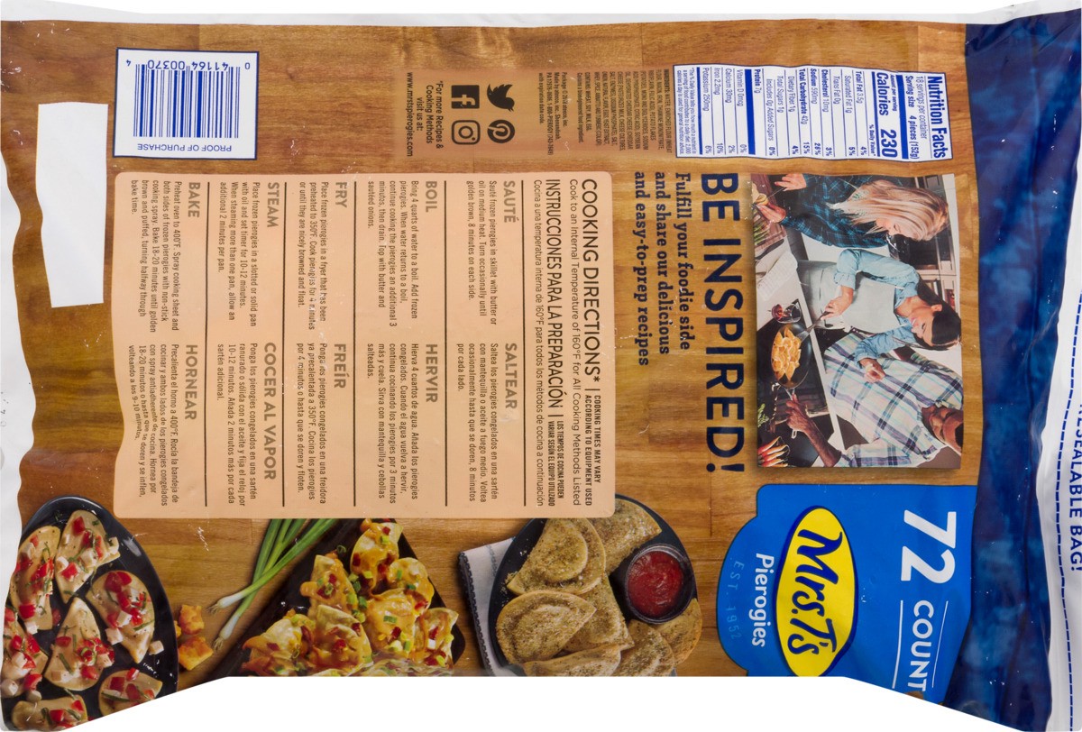 slide 10 of 11, Mrs. T's Classic Cheddar Pierogies 72 ea, 72 ct