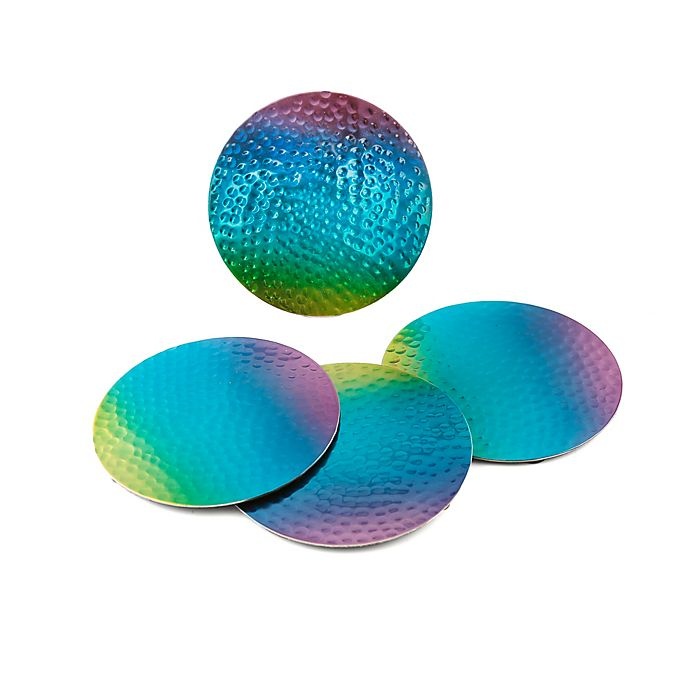 slide 1 of 2, Thirstystone Round Stainless Steel Coasters - Rainbow, 4 ct