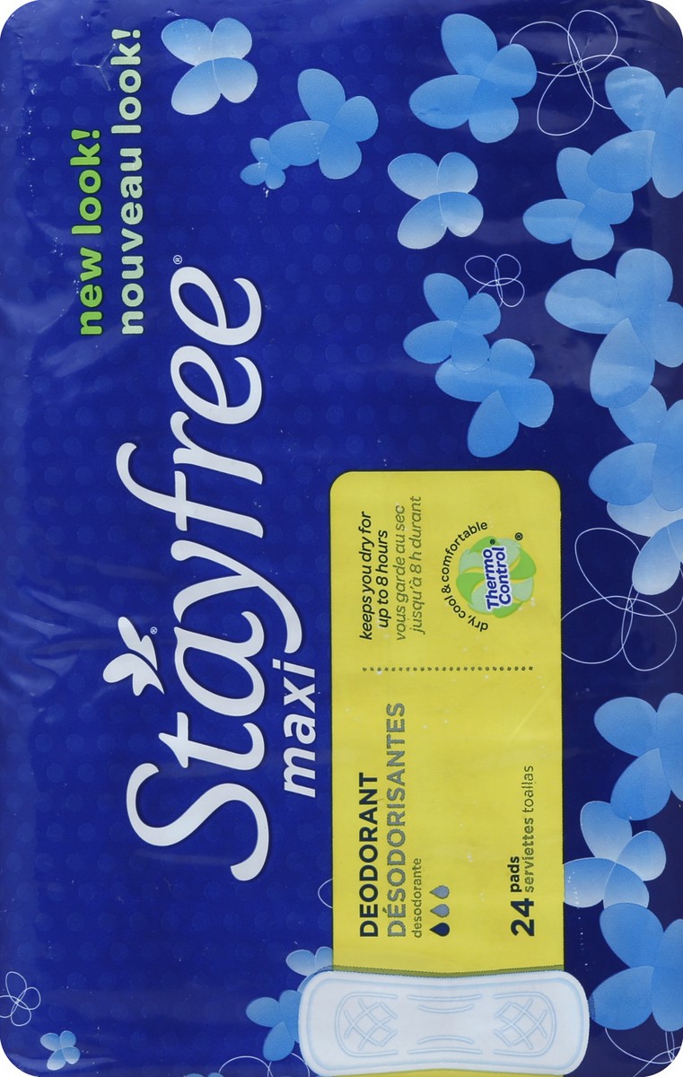 slide 3 of 6, Stayfree Maxi Regular Pads For Women, Wingless, Reliable Protection and Absorbency of Feminine Periods, Scented, 24 count, 24 ct