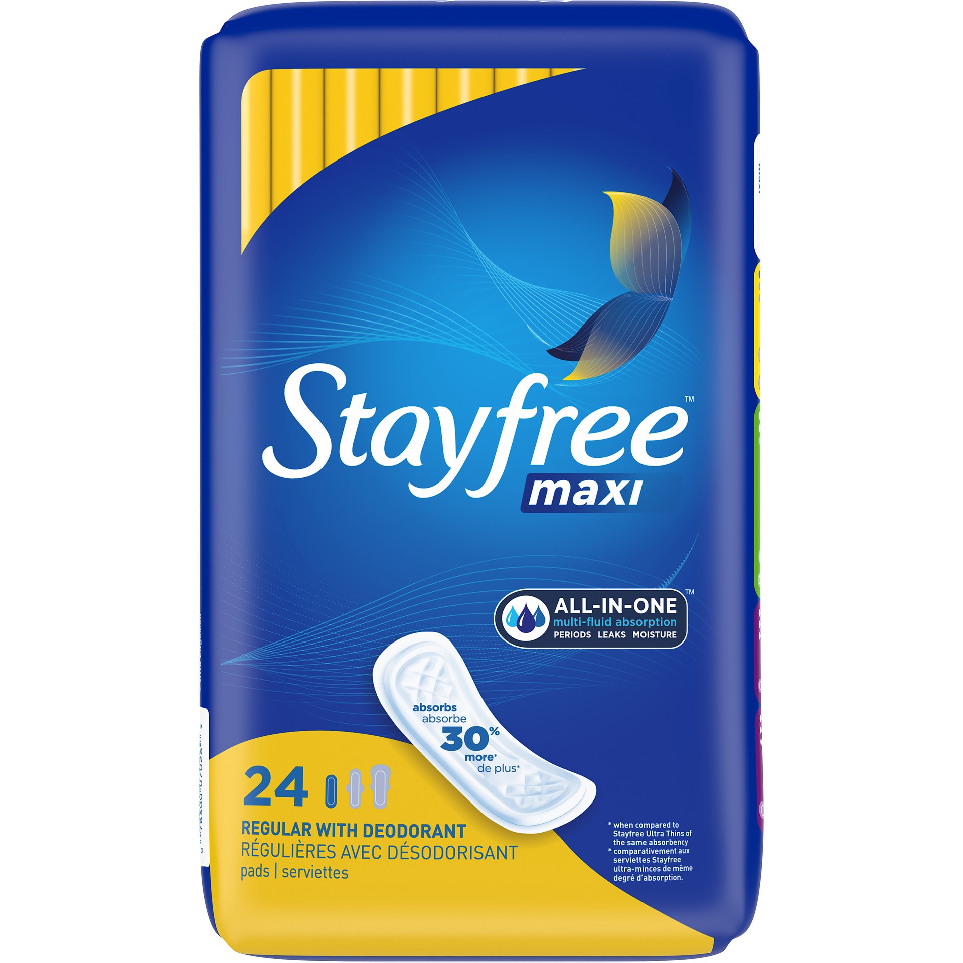 slide 1 of 6, Stayfree Maxi Regular Pads For Women, Wingless, Reliable Protection and Absorbency of Feminine Periods, Scented, 24 count, 24 ct