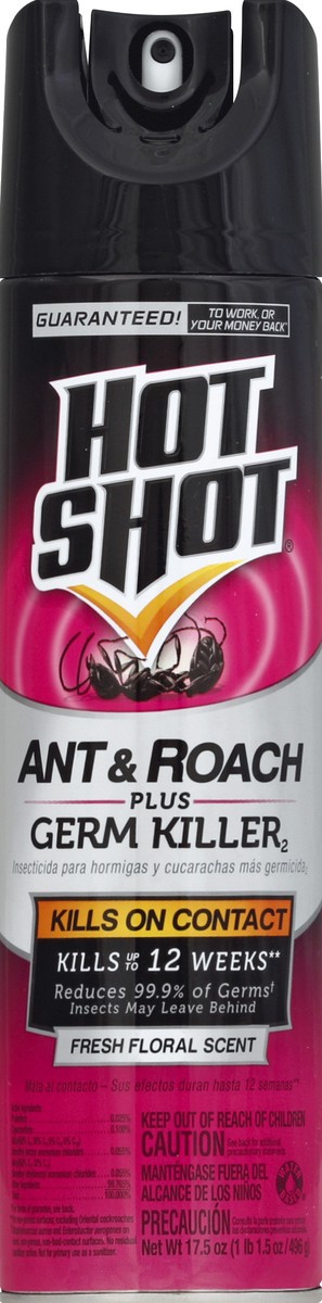 slide 2 of 2, Hot Shot Ant & Roach Plus Germ Killer2, Fresh Floral Scent, 17.5 oz