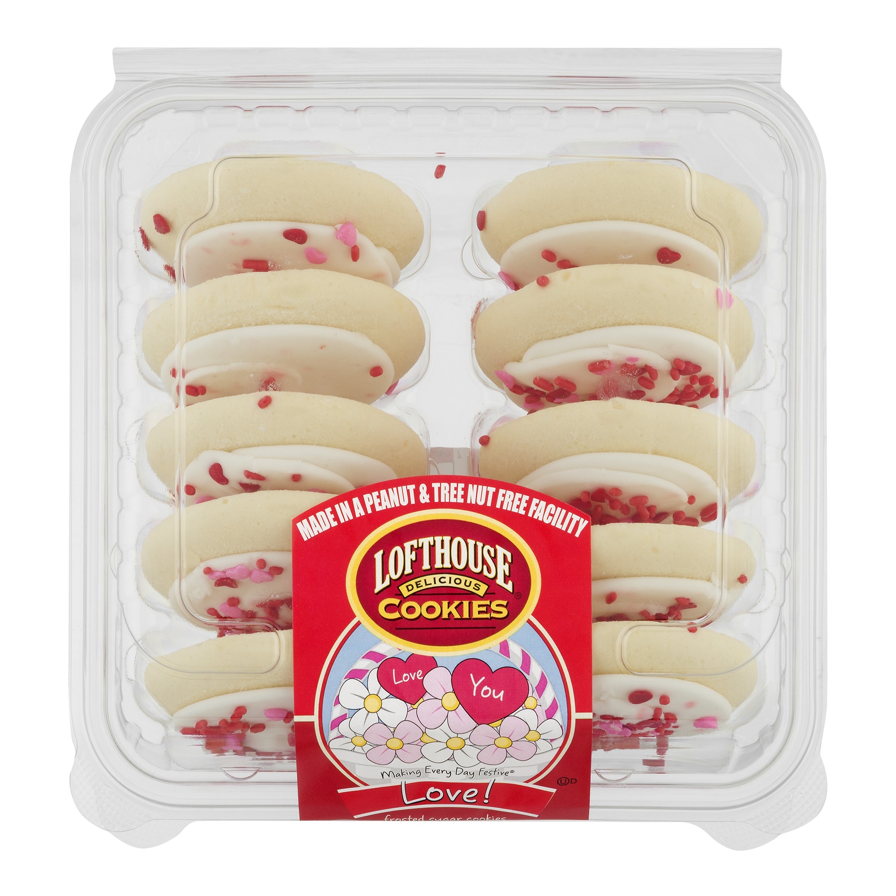 slide 1 of 1, Lofthouse Valentine White Frosted Cookies, 10 oz