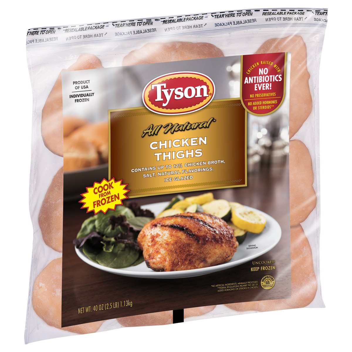 slide 3 of 8, Tyson Chicken Thighs, Bone-in,  2.5 lb. (Frozen), 1.13 kg