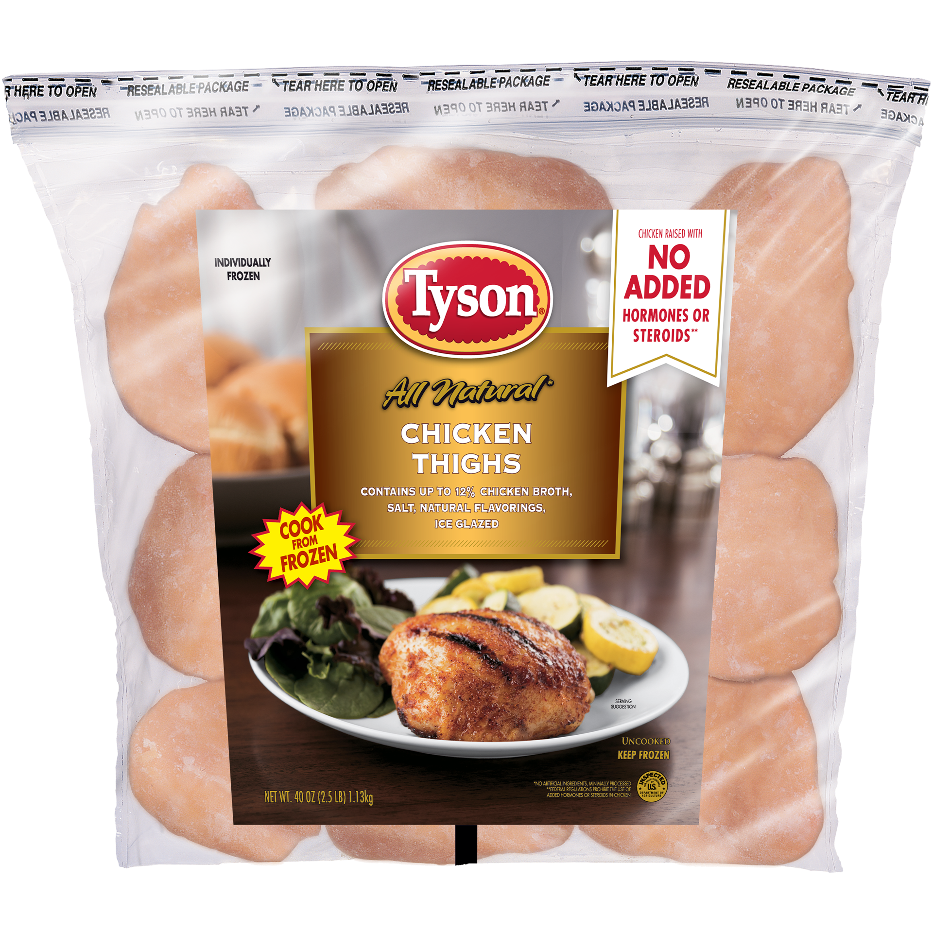 slide 1 of 8, Tyson Chicken Thighs, Bone-in,  2.5 lb. (Frozen), 1.13 kg