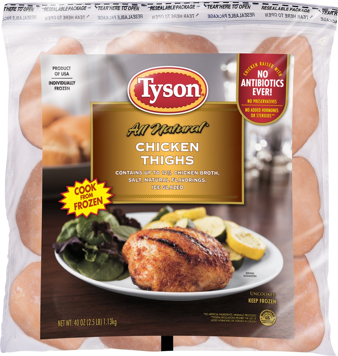 slide 8 of 8, Tyson Chicken Thighs, Bone-in,  2.5 lb. (Frozen), 1.13 kg