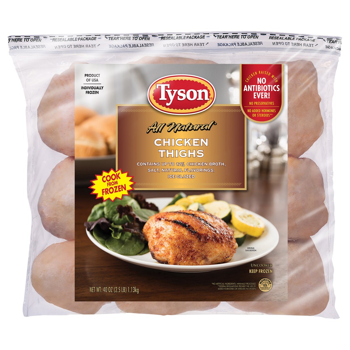 slide 5 of 8, Tyson Chicken Thighs, Bone-in,  2.5 lb. (Frozen), 1.13 kg