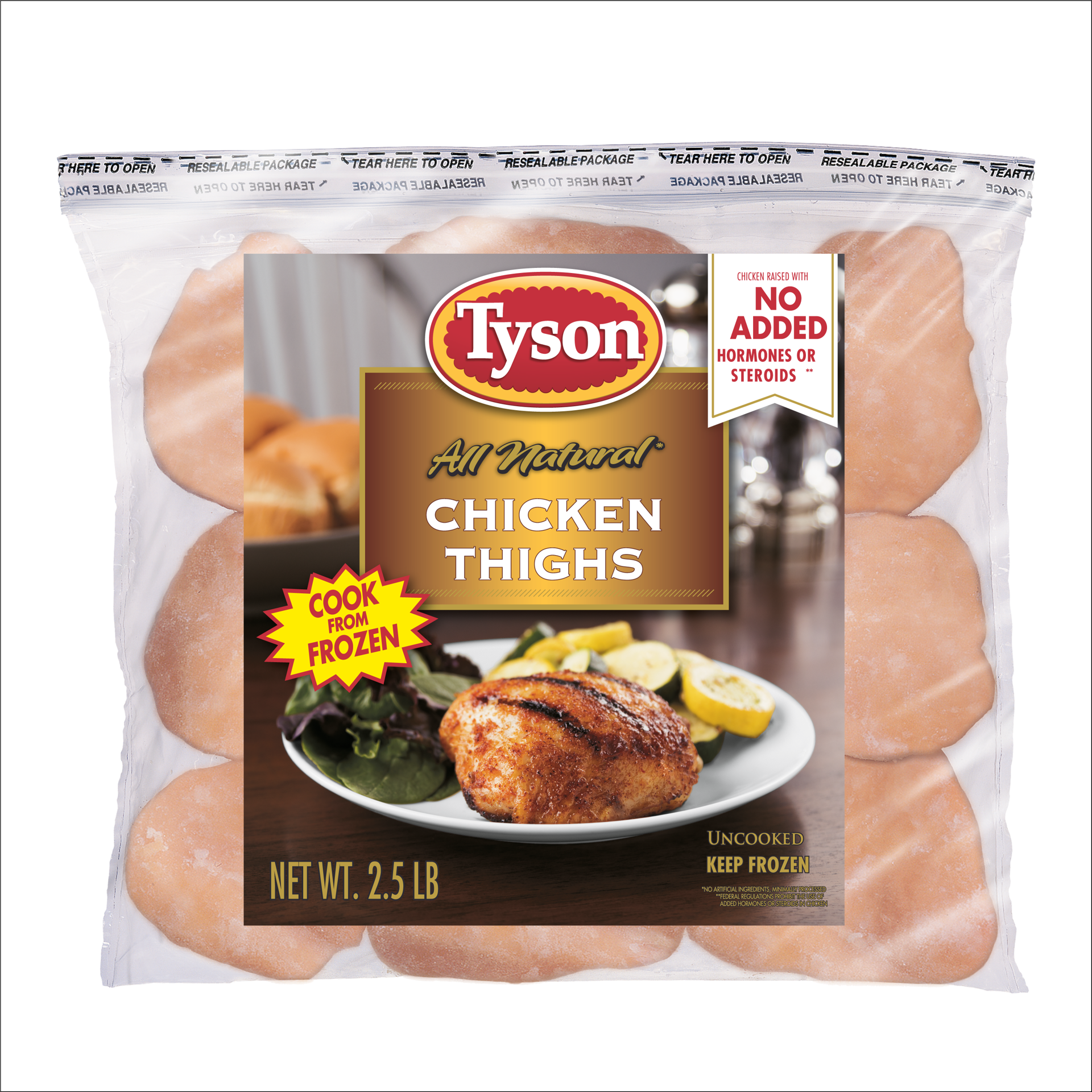 slide 1 of 8, Tyson Chicken Thighs, Bone-in, 2.5 lb. (Frozen), 1.13 kg