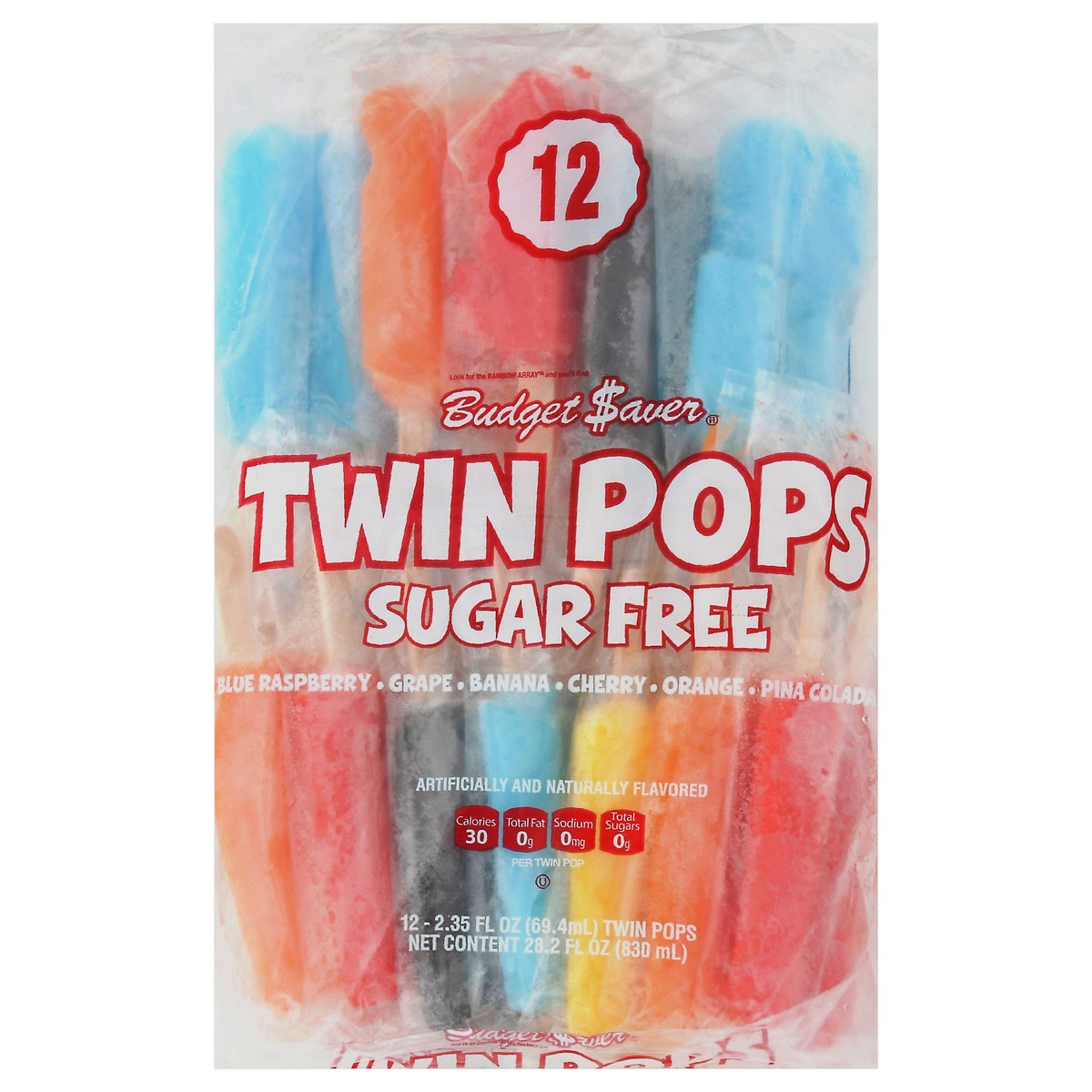 slide 1 of 1, Budget Saver Sugar-Free Assorted Flavors Twin Pops, 12 ct