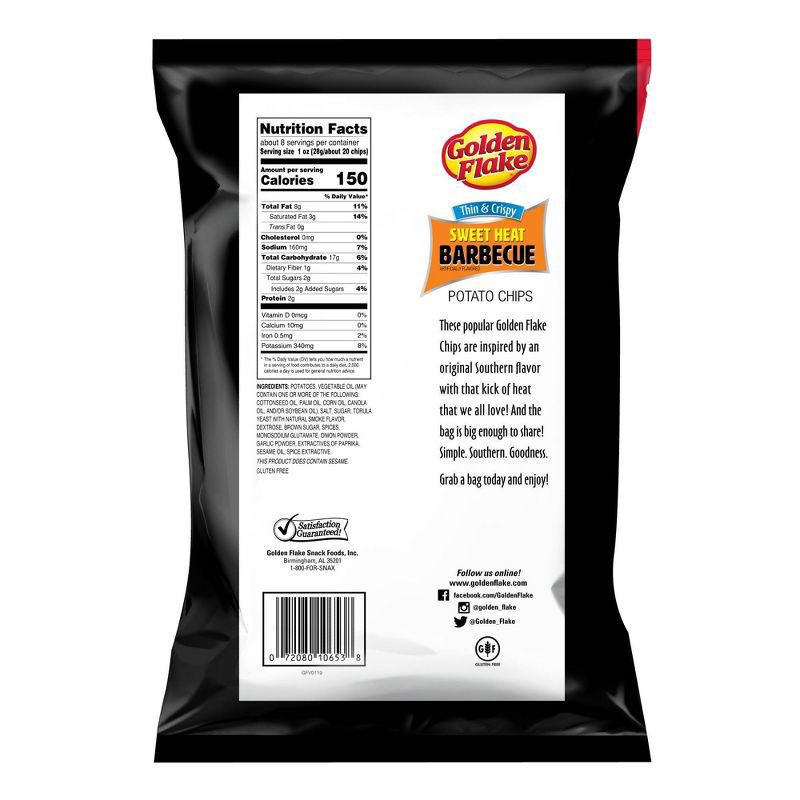 slide 2 of 5, Golden Flake Sweet Heat Thin & Crispy Barbecue Flavored Potato Chips 7.5 oz, 7.5 oz