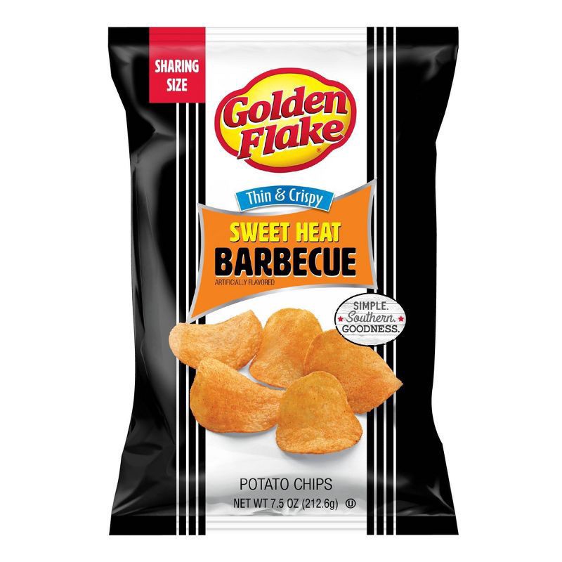 slide 1 of 5, Golden Flake Sweet Heat Thin & Crispy Barbecue Flavored Potato Chips 7.5 oz, 7.5 oz