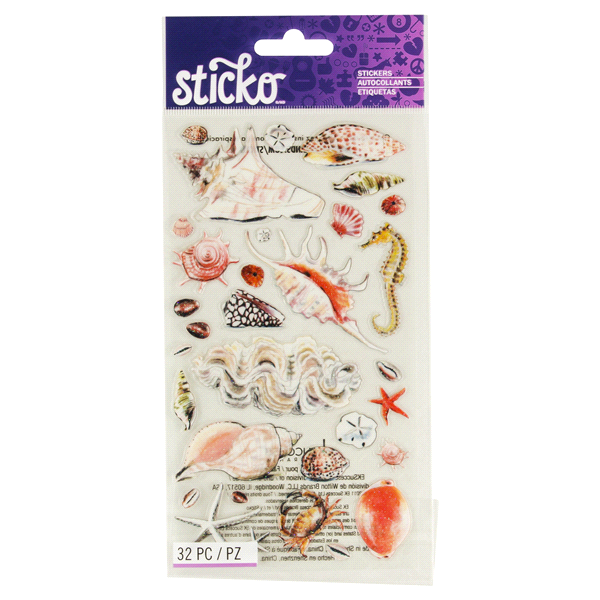 slide 1 of 2, Sticko Stickers Sea Shells And Sand, 32 ct