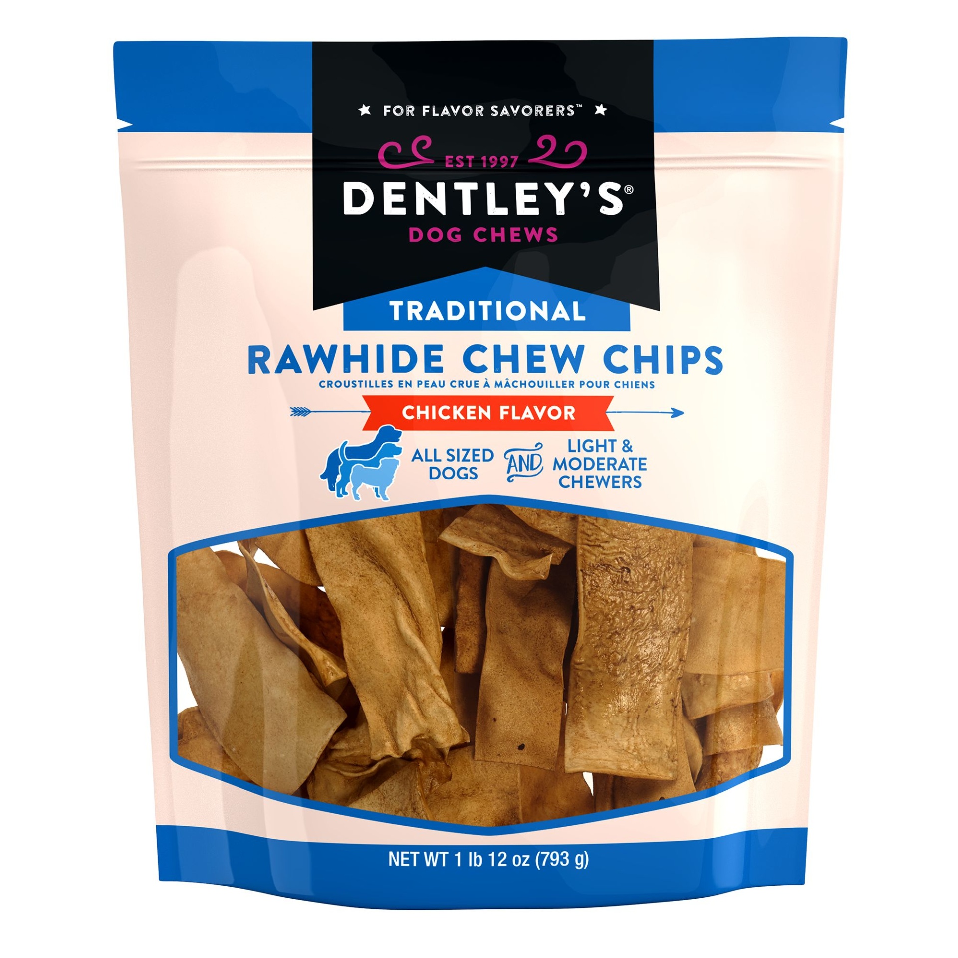 slide 1 of 1, Dentley's Traditional Rawhide Chips Dog Chew - Chicken, 28 oz