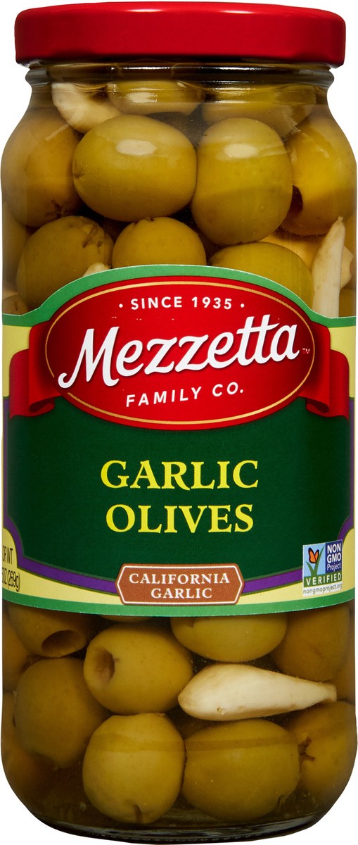 slide 2 of 7, Mezzetta Garlic Olives, 9.5 oz Dr. Wt., 9.5 oz