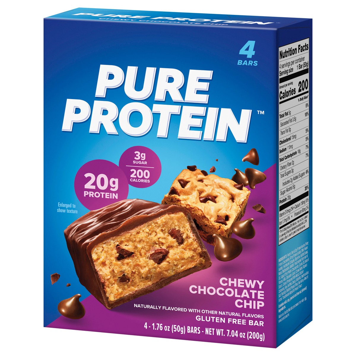 slide 2 of 4, Pure Protein Bars, Chewy Chocolate Chip, 20 g Protein, 1.76 oz, 4 ct, 4 ct