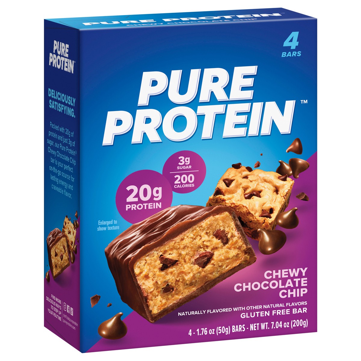 slide 4 of 4, Pure Protein Bars, Chewy Chocolate Chip, 20 g Protein, 1.76 oz, 4 ct, 4 ct