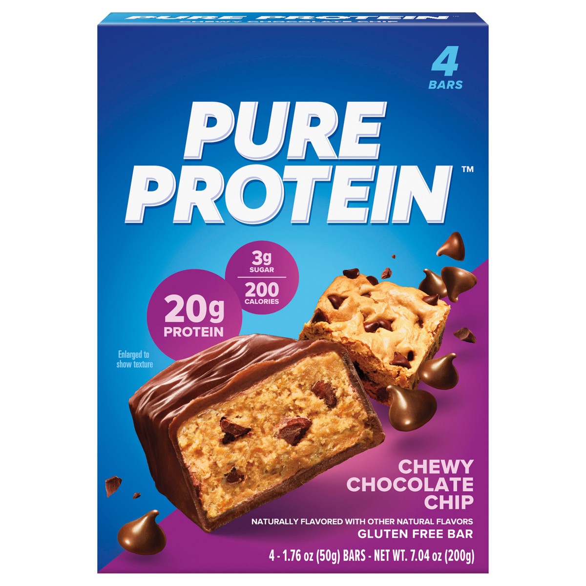 slide 1 of 4, Pure Protein Bars, Chewy Chocolate Chip, 20 g Protein, 1.76 oz, 4 ct, 4 ct