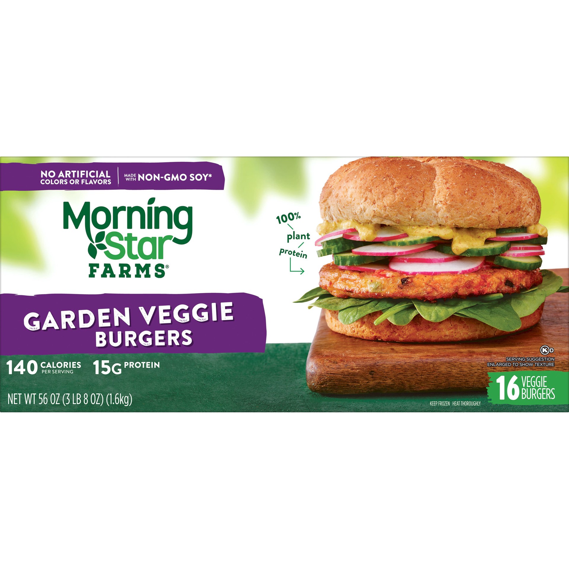 slide 5 of 5, MorningStar Farms Veggie Burgers, Garden Veggie, 56 oz, 16 Count, Frozen, 56 oz