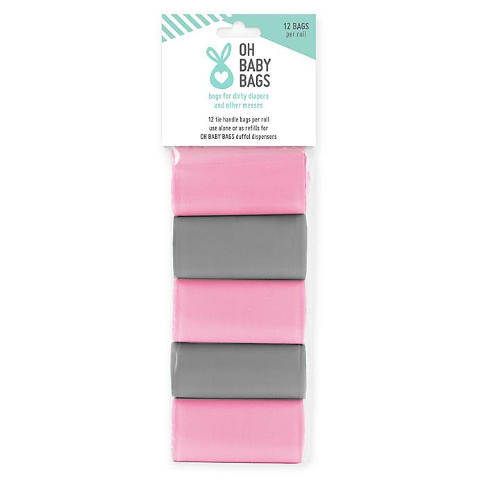 slide 1 of 1, Oh Baby Bags Diaper Sack Refills - Pink/Grey, 60 ct