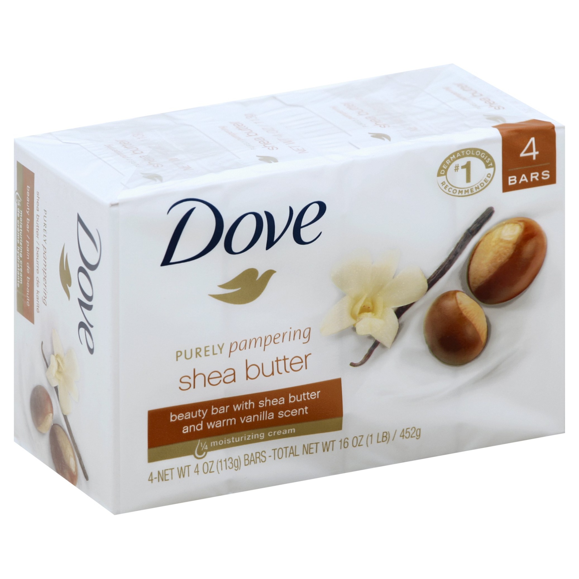 Dove Purely Pampering Shea Butter with Warm Vanilla Beauty Bar 4 ct | Shipt