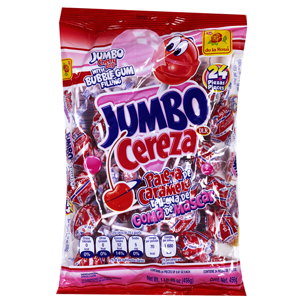 slide 1 of 1, De la Rosa Jumbo Cherry Lollipops with Bubble Gum, 24 ct