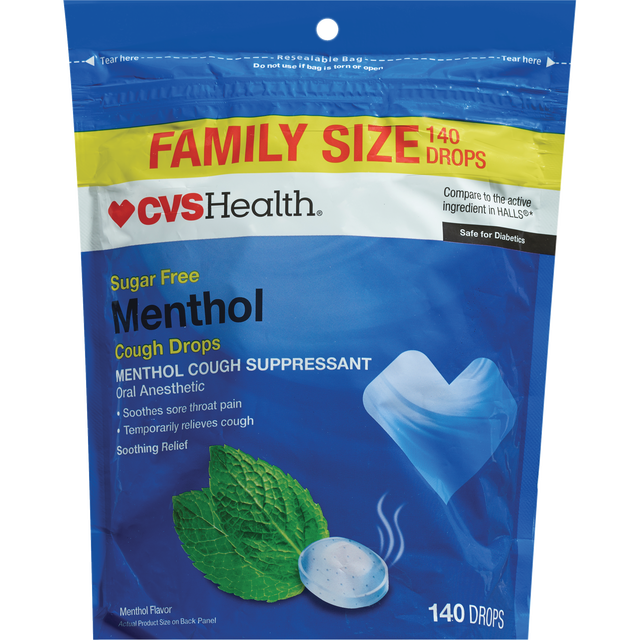 slide 1 of 1, CVS Health Sugar Free Menthol Cough Drops, 140 ct