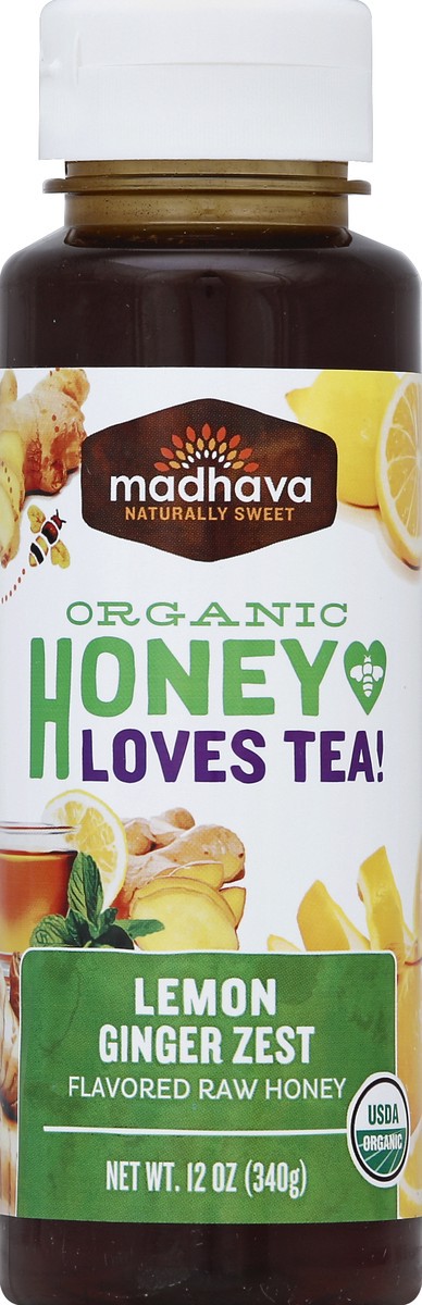 slide 2 of 2, Madhava Lemon Ginger Organic Honey, 12 oz