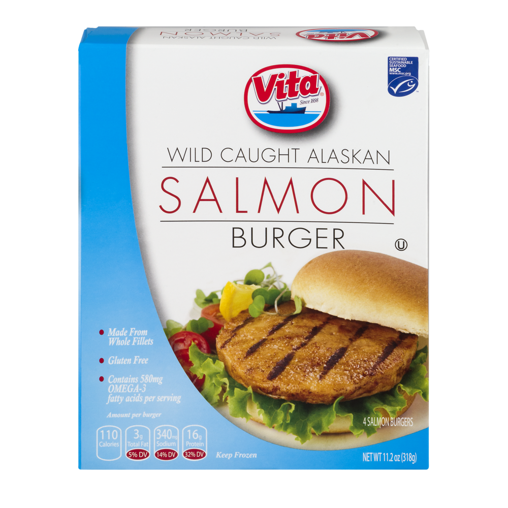 slide 1 of 1, Vita Wild Caught Alaskan Salmon Burger, 4 ct; 11 oz