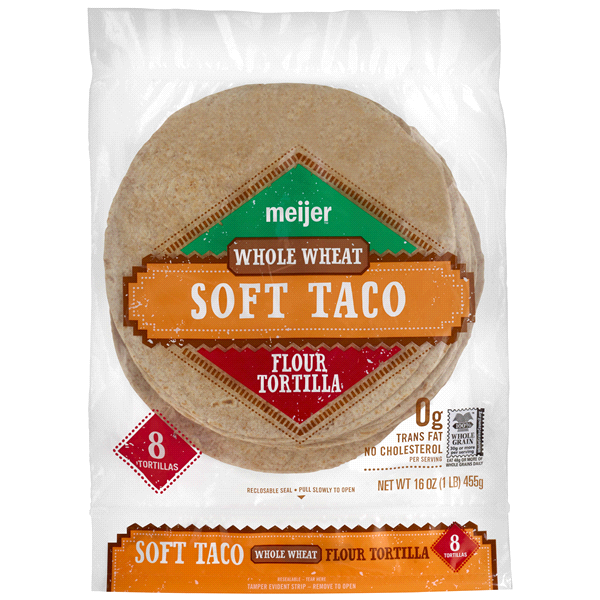 slide 1 of 1, Meijer Whole Wheat Flour Soft Taco Tortillas, 16 oz