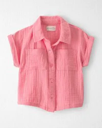 Toddler Girl Organic Cotton Gauze Button-Down Top Summer Pink 5T