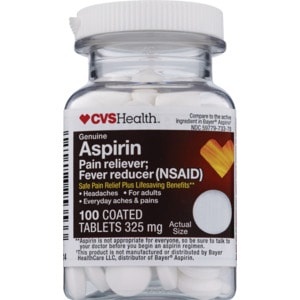 slide 1 of 1, CVS Health Aspirin 325 Mg Coated Tablets Regular Strength, 100 ct