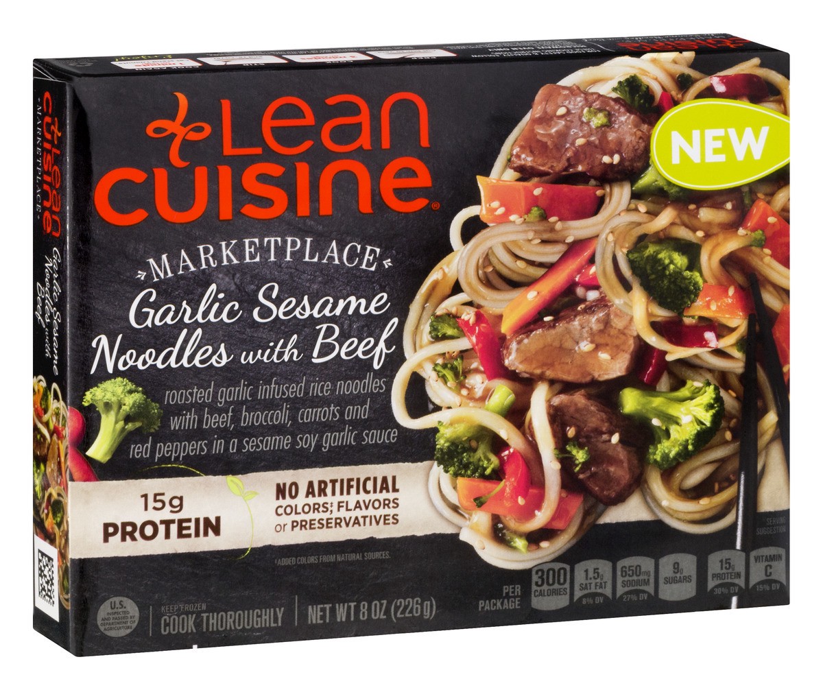 slide 7 of 9, Lean Cuisine Frozen Meal Garlic Sesame Asian-Style Noodles with Beef, Protein Kick Microwave Meal, Microwave Beef and Noodles Dinner, Frozen Dinner for One, 8 oz