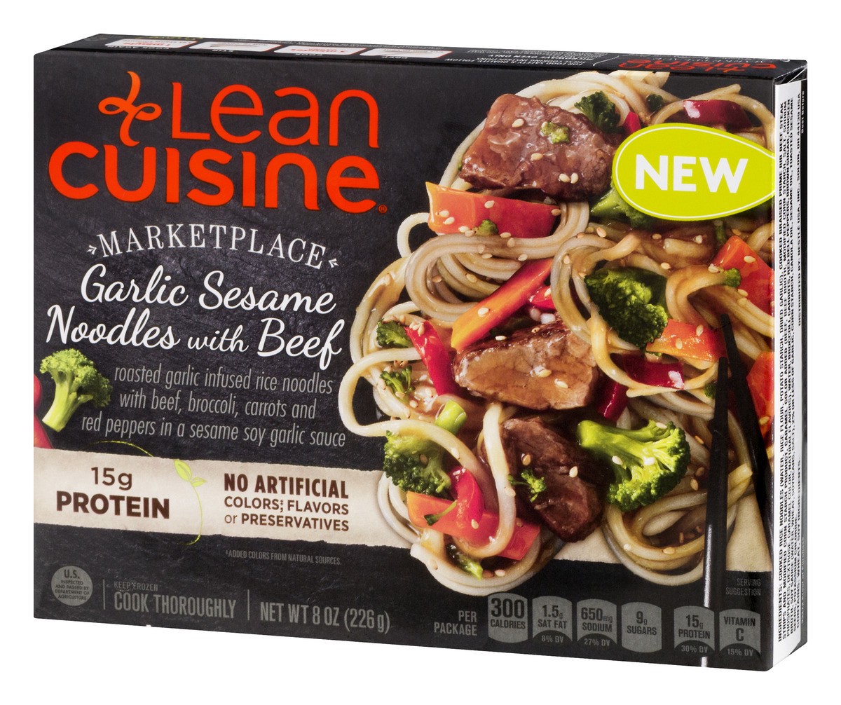 slide 6 of 9, Lean Cuisine Frozen Meal Garlic Sesame Asian-Style Noodles with Beef, Protein Kick Microwave Meal, Microwave Beef and Noodles Dinner, Frozen Dinner for One, 8 oz