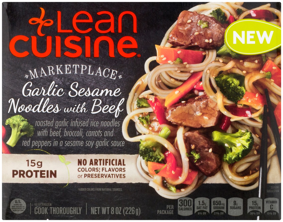 slide 8 of 9, Lean Cuisine Frozen Meal Garlic Sesame Asian-Style Noodles with Beef, Protein Kick Microwave Meal, Microwave Beef and Noodles Dinner, Frozen Dinner for One, 8 oz