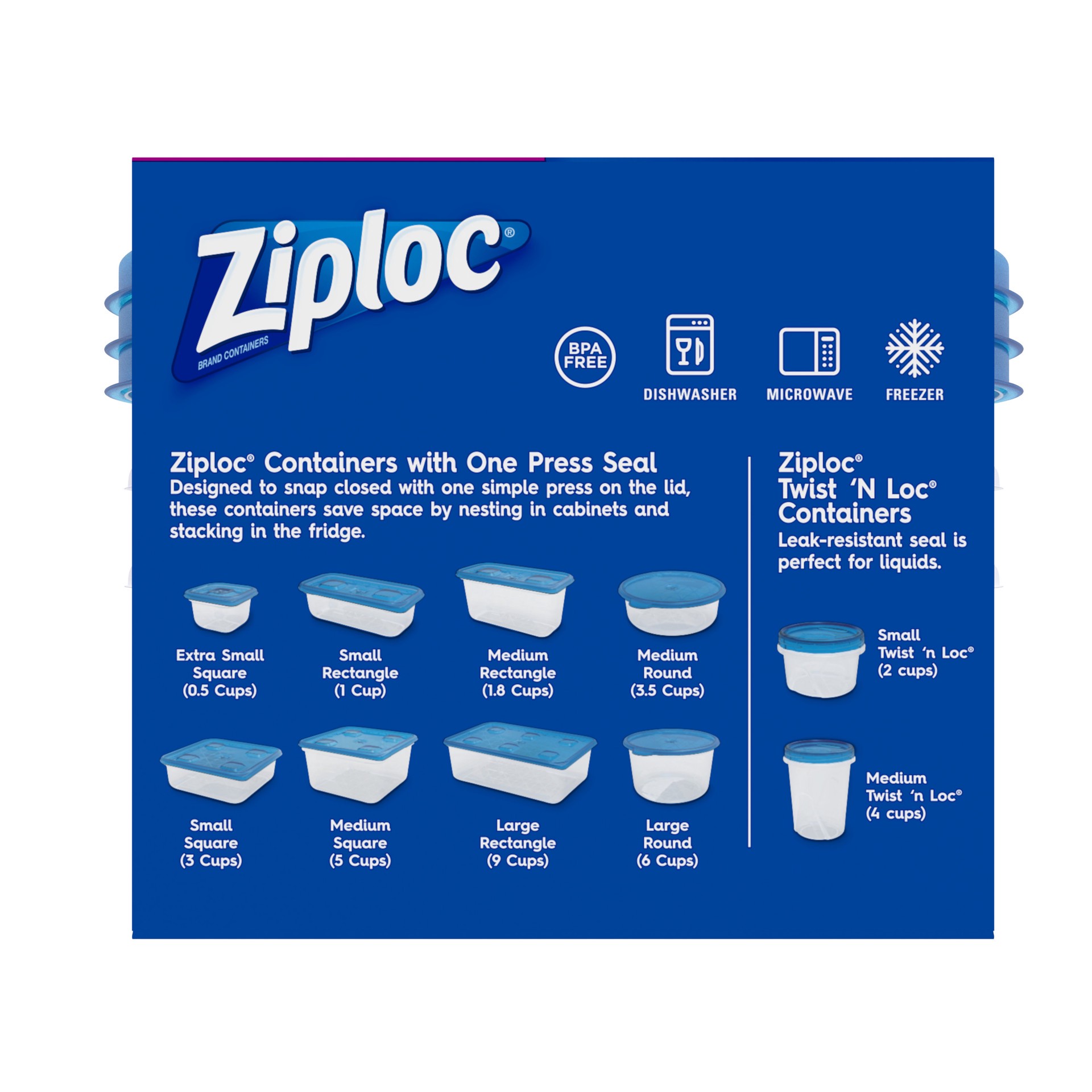slide 5 of 5, Ziploc Brand, Food Storage Containers with Lids, One Press Seal, Medium Round, 3 ct, 3 ct
