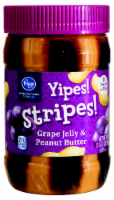 slide 1 of 1, Kroger Yipes! Stripes! Grape Jelly & Peanut Butter, 18 oz